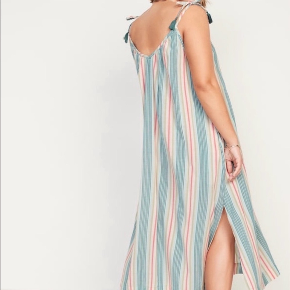 Old Navy Striped Maxi Swing Spring Summer Wedding Dress Tie Beach L - Picture 2 of 8